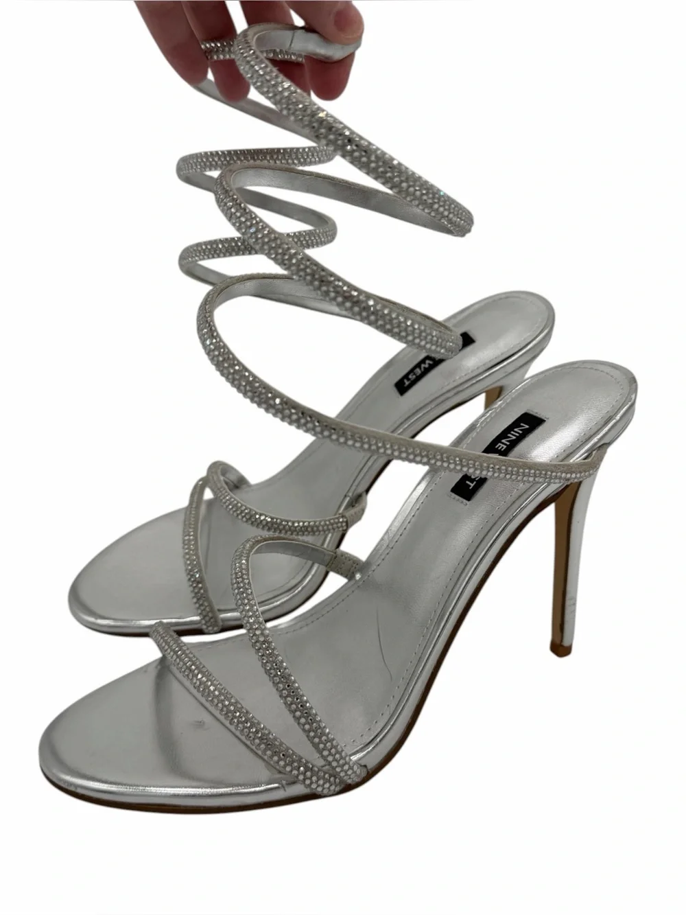Nine West Maskil 2 Wrap Dress Heels Silver Women's - 8.5M